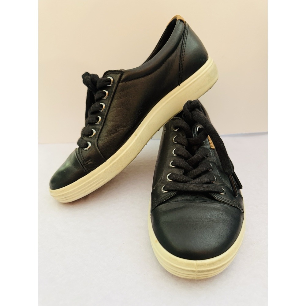 ECCO Black Leather Women's Soft 7 Comfort Casual Sneakers Round Toe EU 37 / US 6